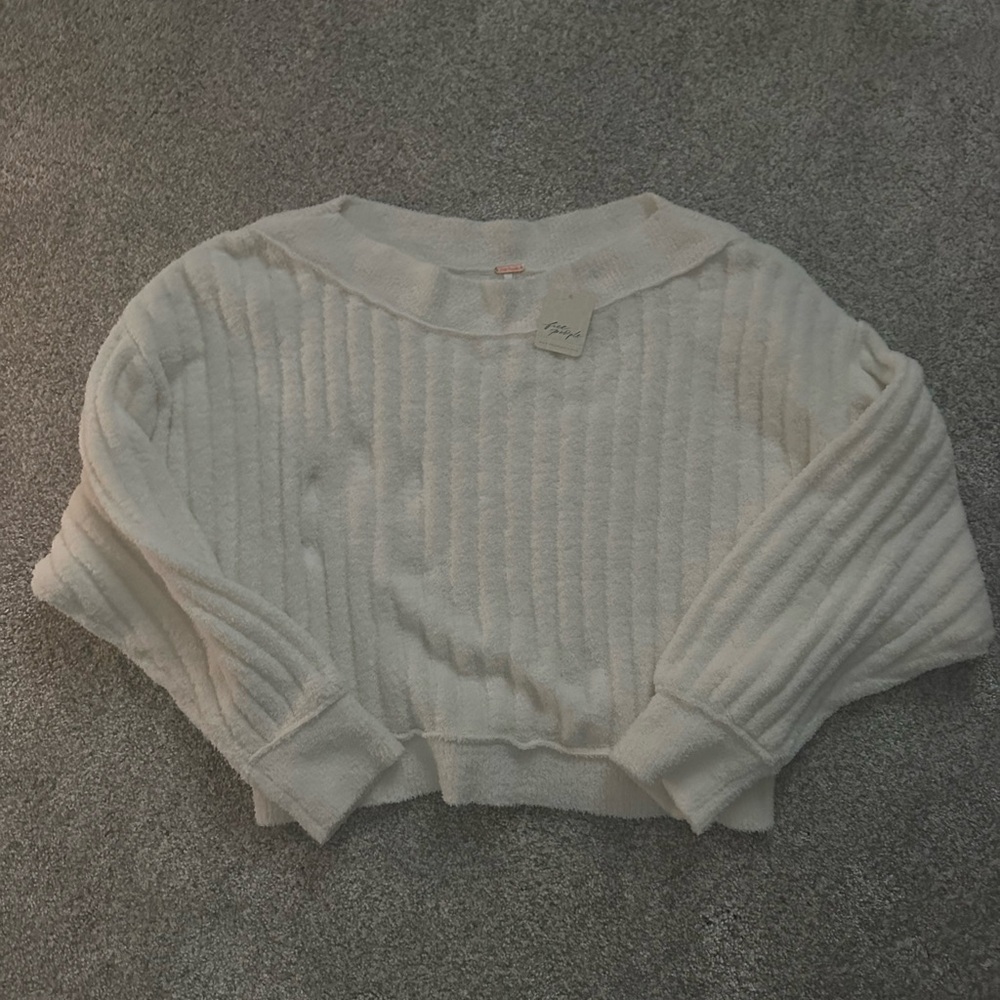Free People Cream Ribbed Sweater